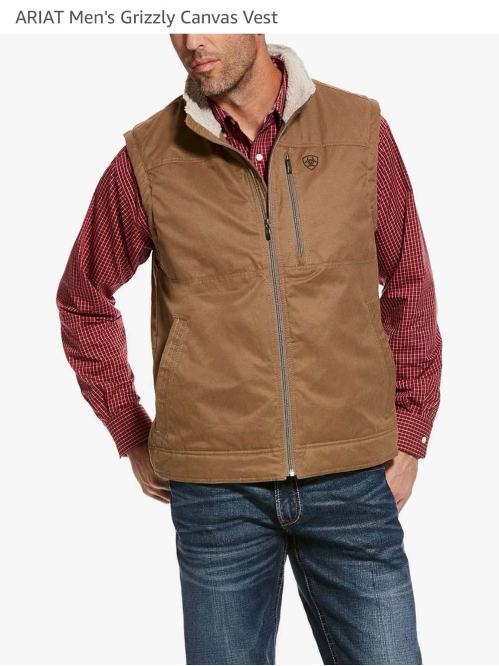 Ariat Men's Grizzly cub Tan Brown Sherpa Collar Vest